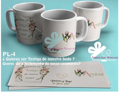 Caneca personalizada com Queres ser a testemunha do nosso casamento ? en espanhol ou portugués