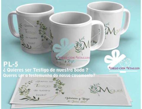 Caneca personalizada com Queres ser a testemunha do nosso casamento ? en espanhol ou portugués