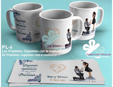 Caneca personalizada para casamentos com desenho de os Caneca personalizada com temática: Próximos em casarse