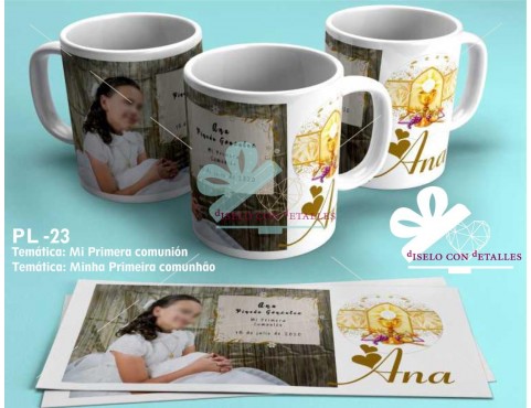 Caneca personalizada com foto e nome para comunhão