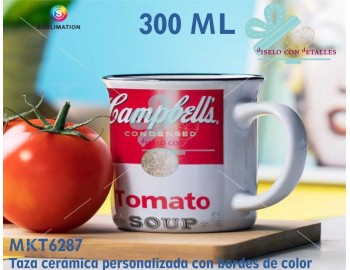 Taza de cerámica con borde de color Personalizada 300 ml