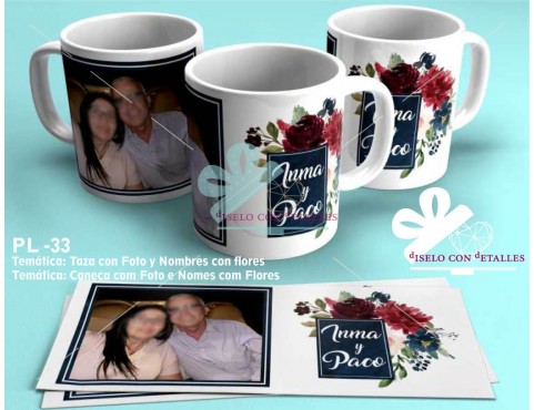 Caneca personalizada com Fotografía e nomes. Pode adicionar data do evento se desejar