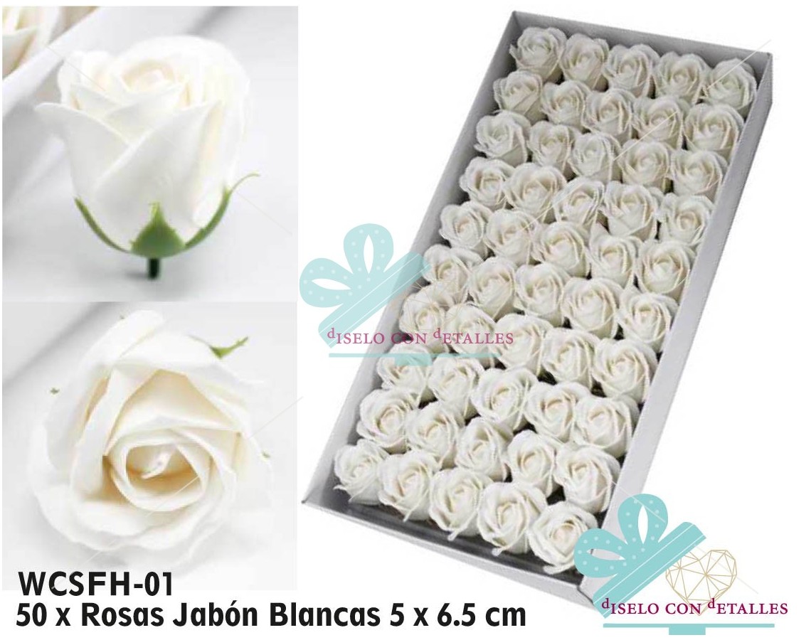 Rosas de Sabão Brancas Médias em Caixa 50 pcs