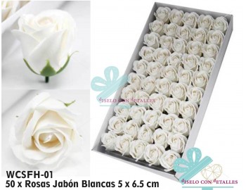 Rosas de jabón blancas y perfurmadas en caja de 50 uds
