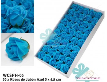 Rosas de sabão azuis em caixa de 50 uds