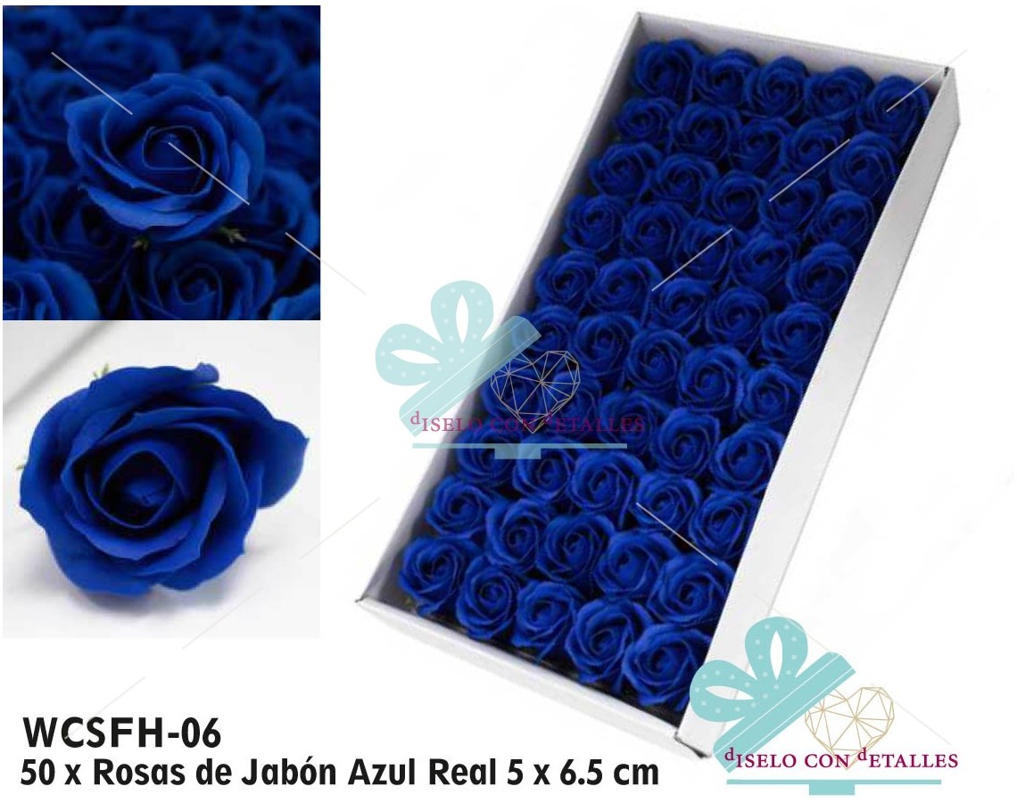 Rosas de Jabón Azul Real Medianas en Caja 50 uds