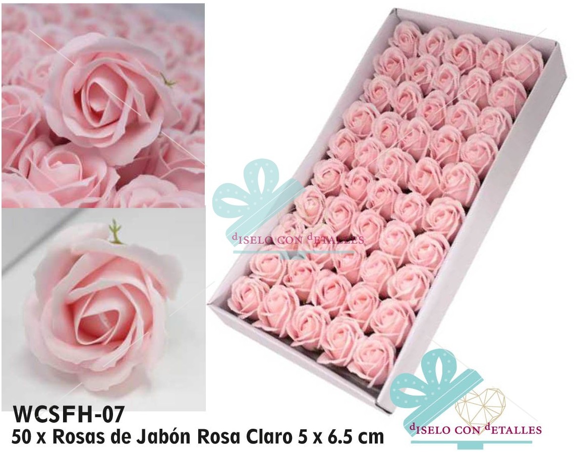 Rosas de Jabón Rosa Claro Medianas en Caja 50 uds