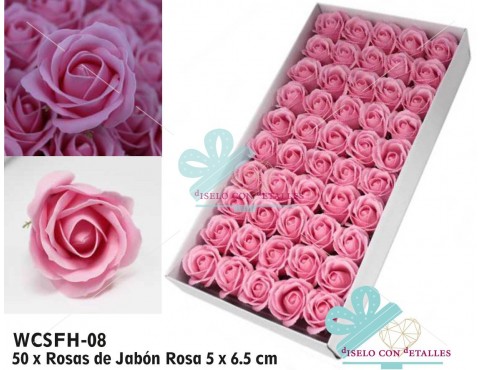 Caja de 50 rosas de jabón en color rosa