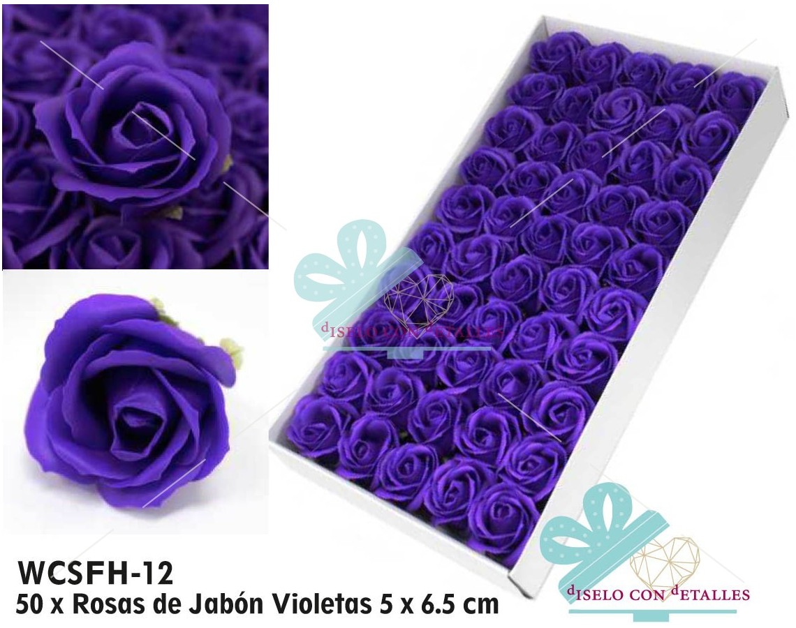 Rosas de Jabón Violetas Medianas en Caja 50 uds