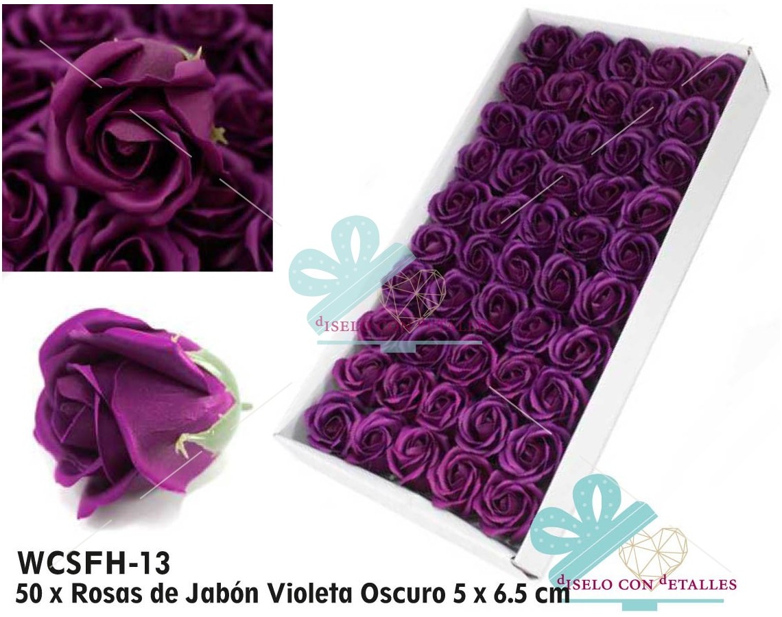 Rosas de Sabão Violeta Escuro Médias em Caixa 50 pcs