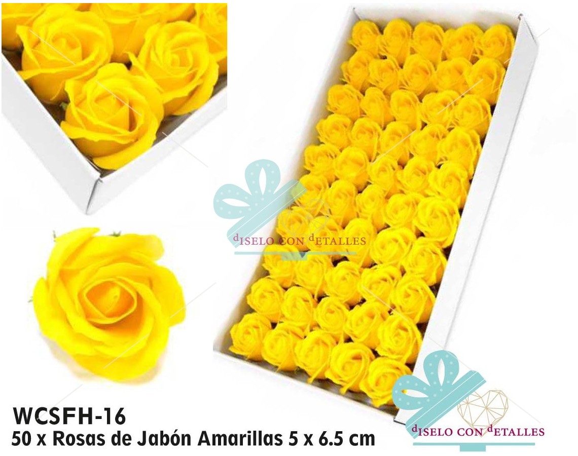 Rosas de Jabón Amarillas Medianas en Caja 50 uds