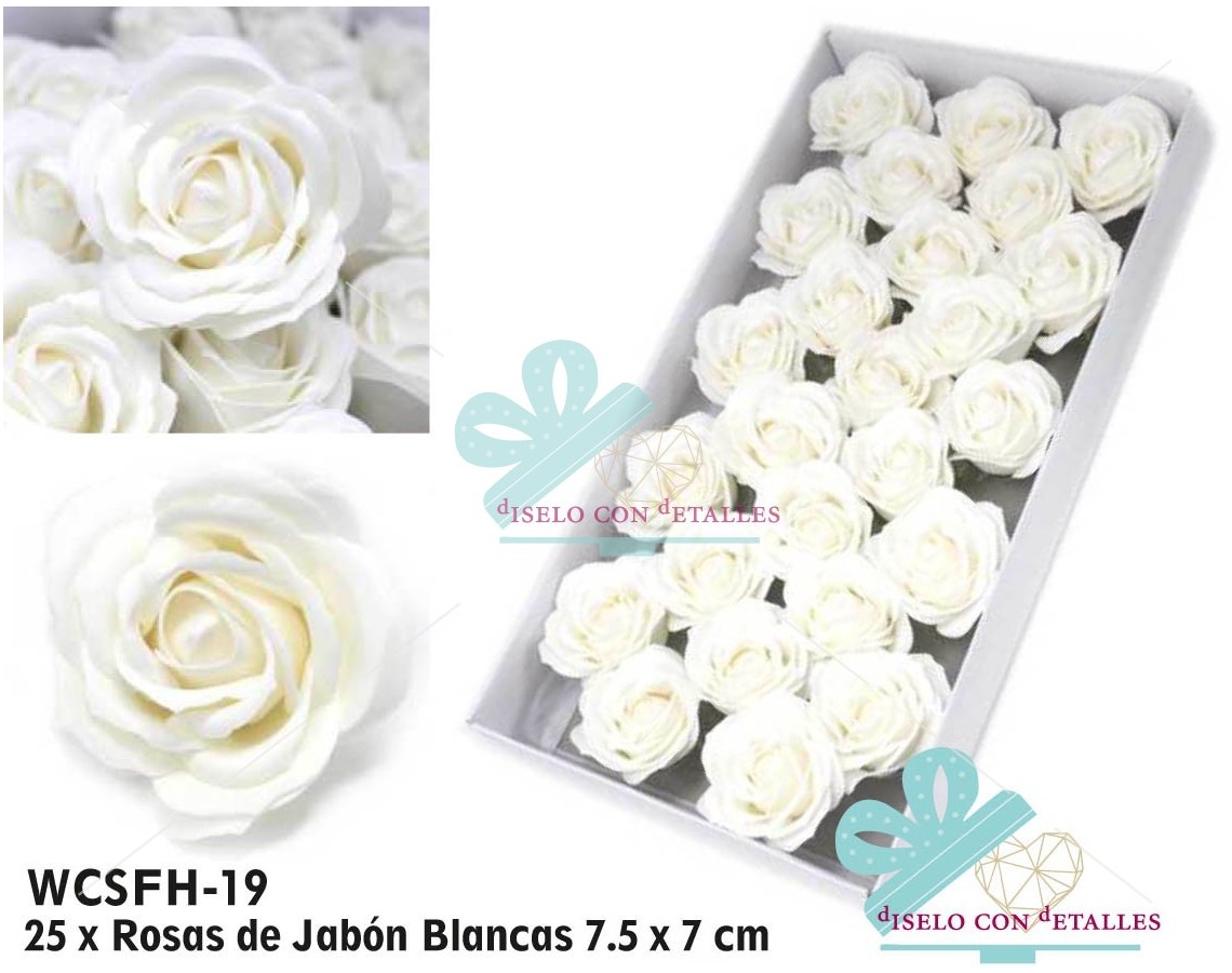 Rosas de Jabón Blancas Grandes en Caja 25 uds