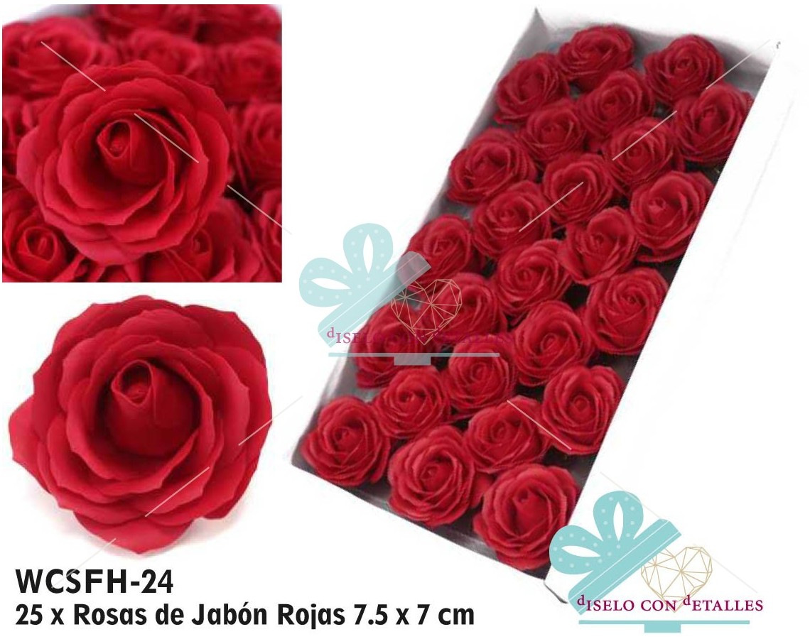 Rosas de Jabón Grandes color Rojo en Caja 25 uds