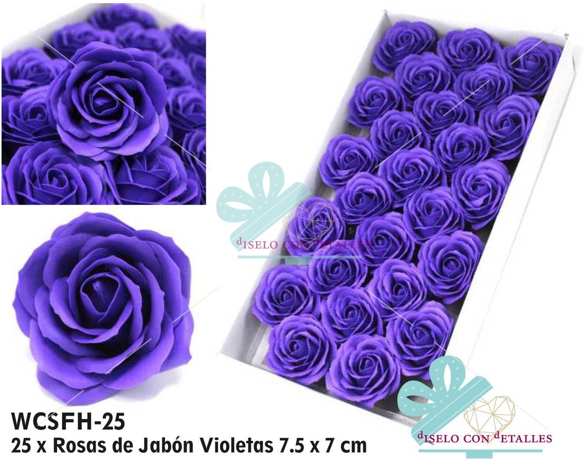 Rosas de Sabão Grandes em cor Violeta em Caixa 25 pcs