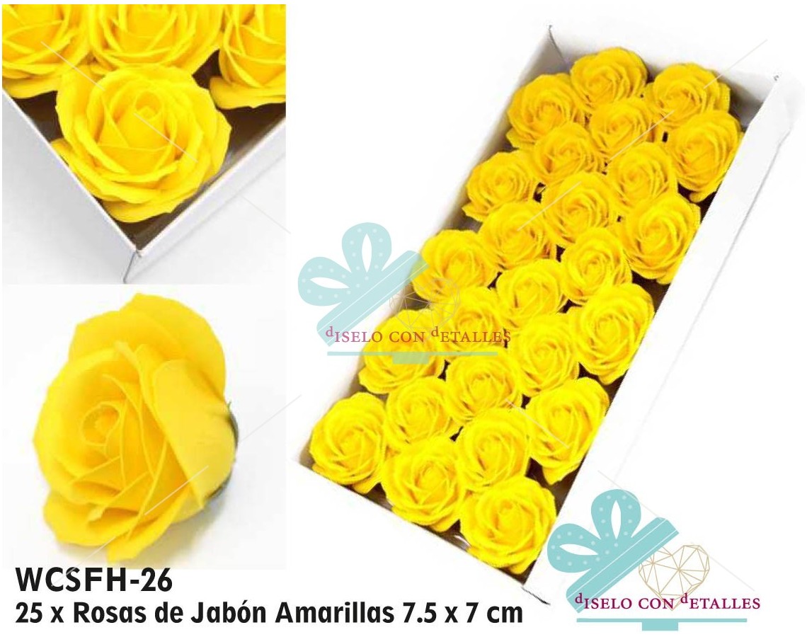 Rosas de Jabón Grandes color Amarillo en Caja 25 uds