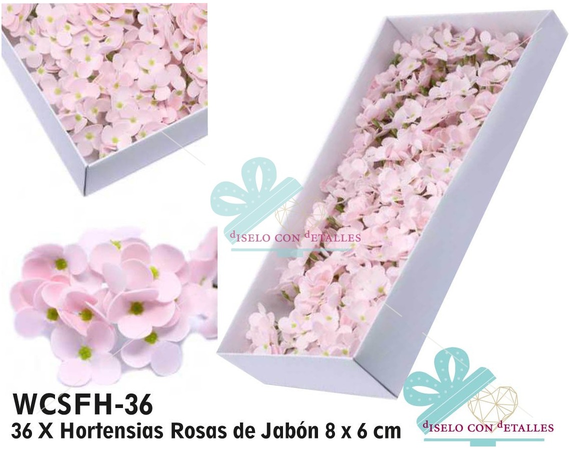 Hortênsias de Sabão em cor Rosa em Caixa 36 pcs