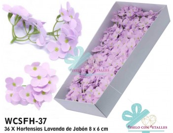 hortensias de jabón perfumado en color lavanda