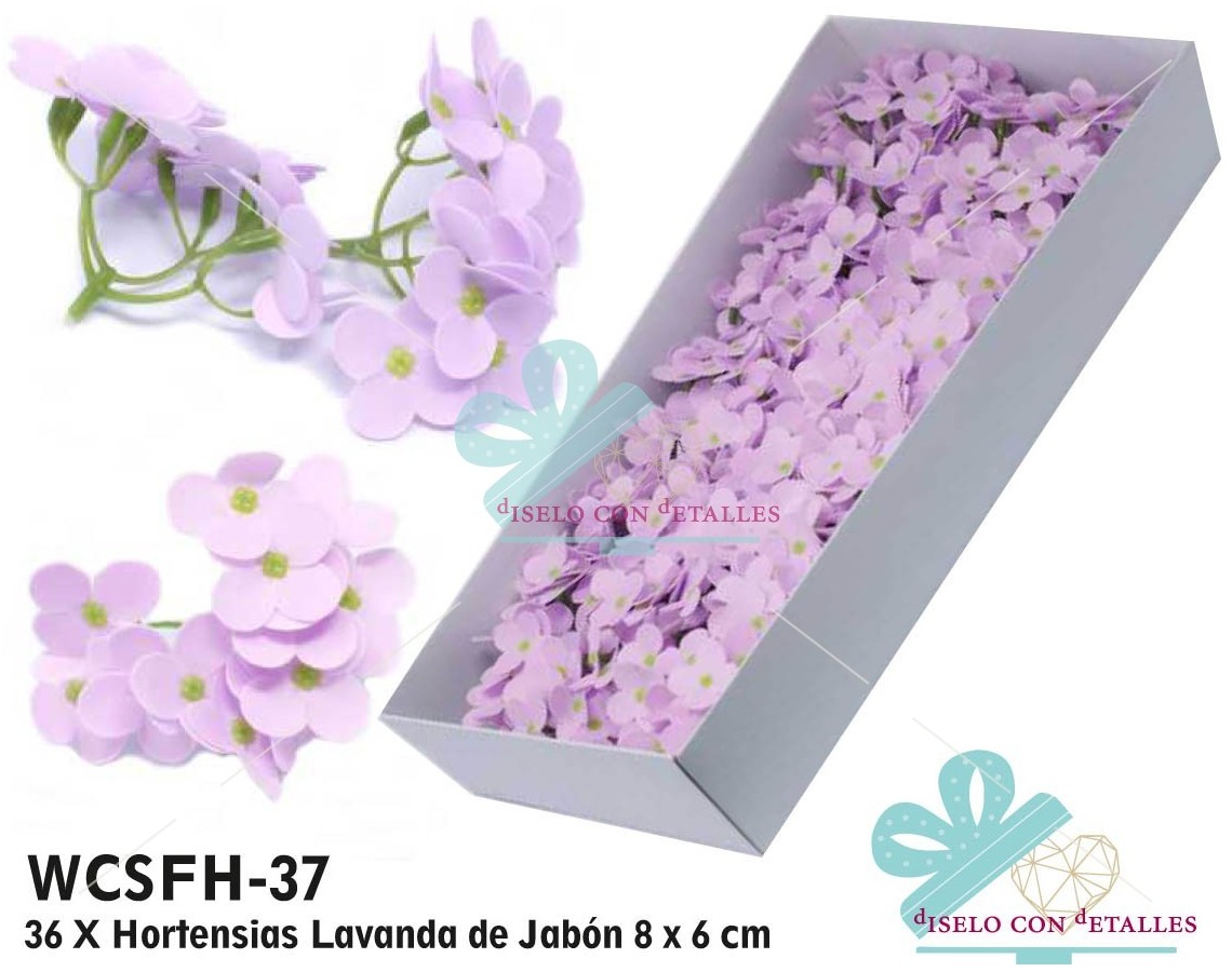 Hortensias de Jabón de color Lavanda en Caja 36 uds