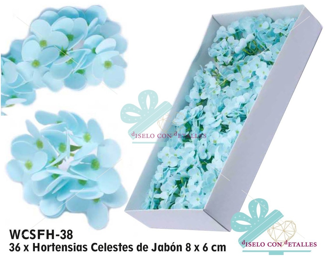 Hortensias de Jabón de color Celeste en Caja 36 uds