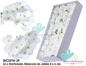 hortensias blancas realizadas en jabón perfumado
