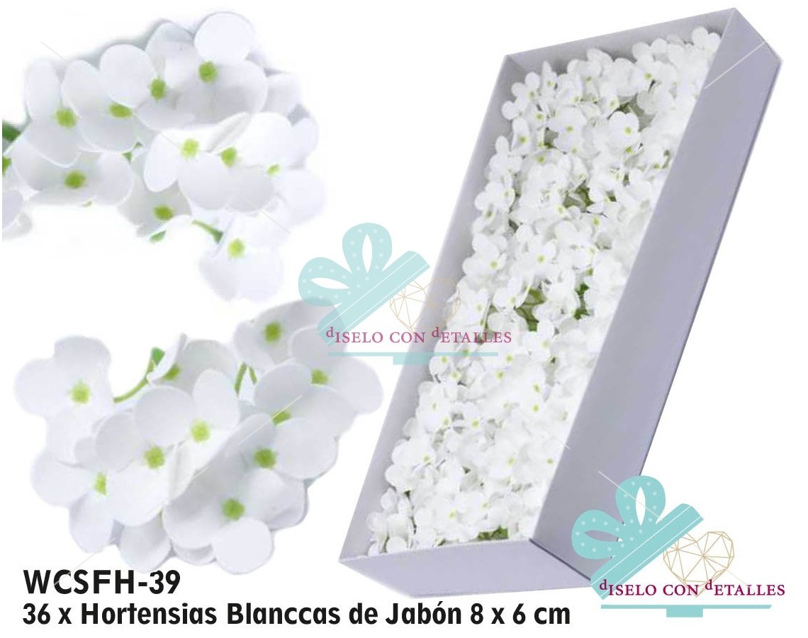 Hortensias de Jabón de color Blanco en Caja 36 uds