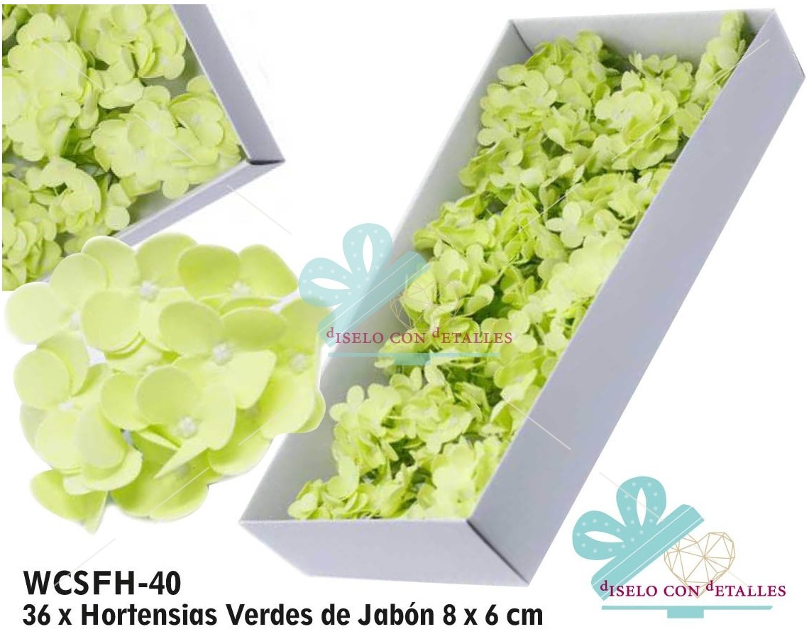 Hortensias de Jabón de color Verde en Caja 36 uds