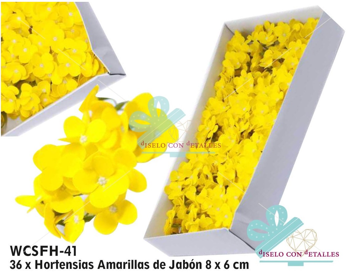 Hortensias de Jabón de color Amarillo en Caja 36 uds