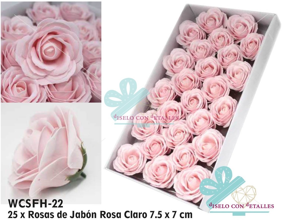 Rosas de Sabão Grandes em cor Rosa Bebé em Caixa 25 pcs