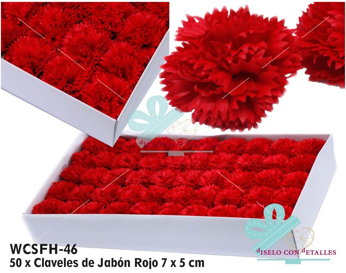 Claveles de Jabón en Color Rojo en Caja 50 uds