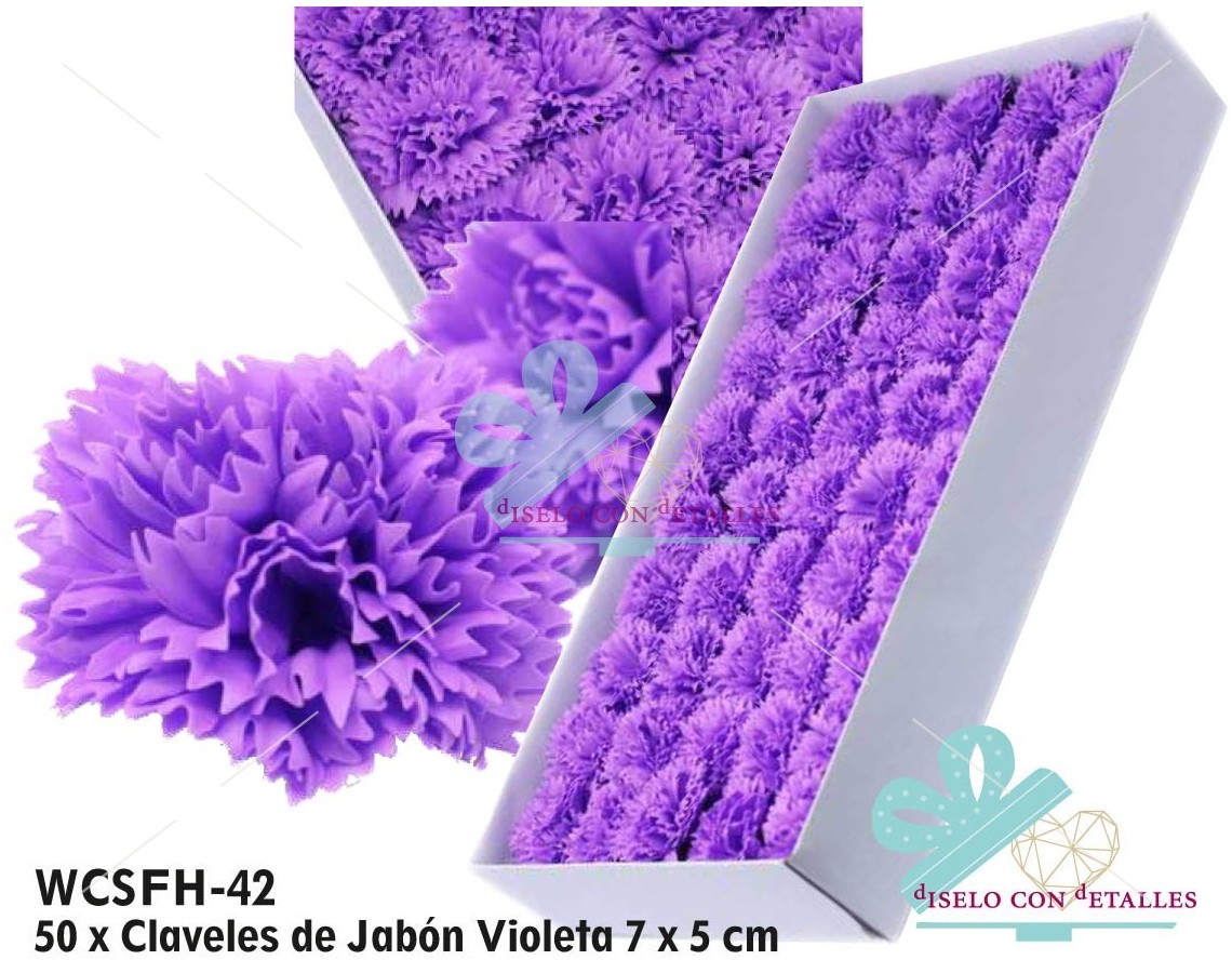 Claveles de Jabón en Color Violeta en Caja 50 uds
