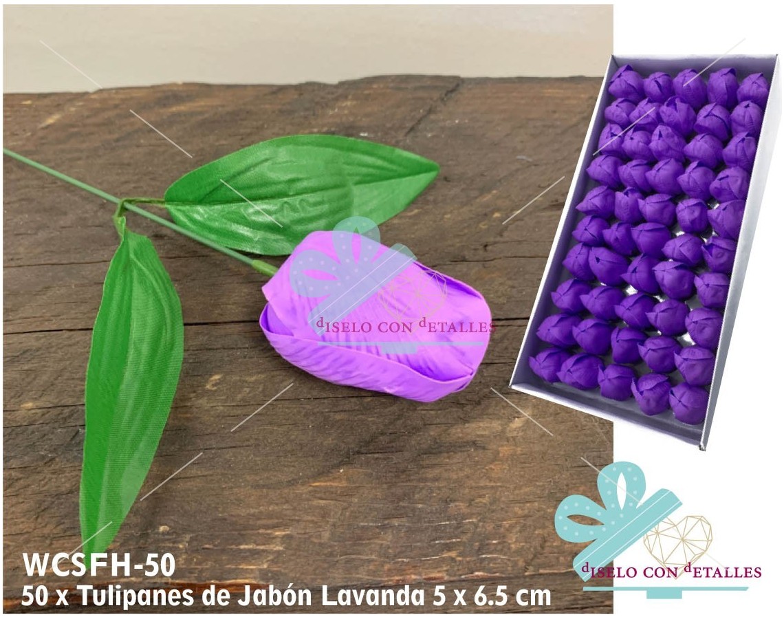 Tulipanes de Jabón en Color Lavanda en Caja 50 uds