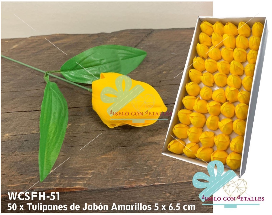 Tulipanes de Jabón en Color Amarillo en Caja 50 uds