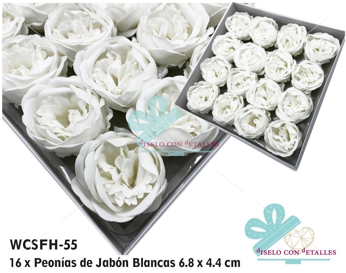 Peonías de Jabón Perfumado en color blanco en Caja 16 uds