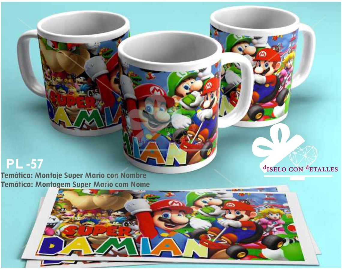 Caneca Super Mario personalizada com nome a condizer