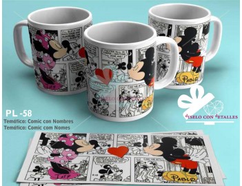 Caneca comic Mickey e Minnie com nomes à sua escolha personalizada