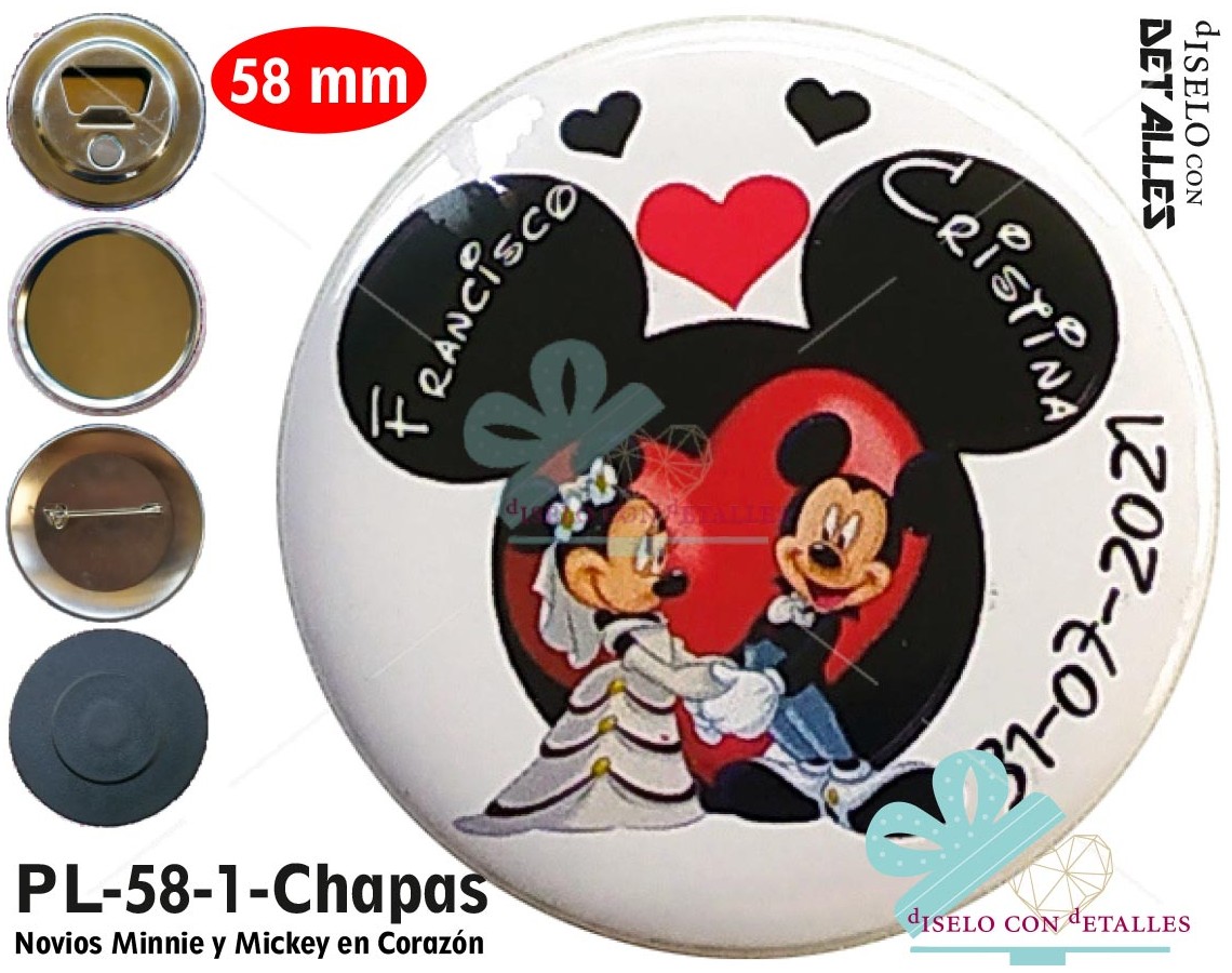 Chapa personalizada de Mickey y Minnie de novios