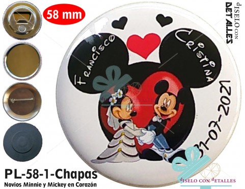 Chapa personalizada de Mickey y Minnie de novios