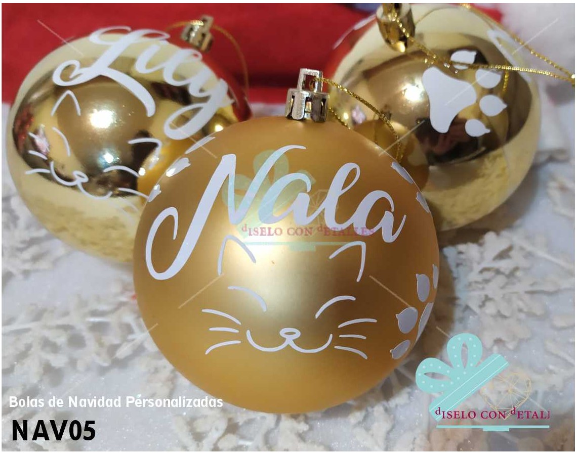 Bolas de Natal Personalizadas em cor douradas com nome, ou nomes e flocos  Presentação Sem presentação