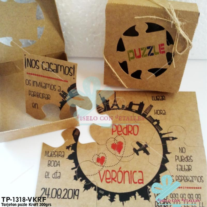 Convites para casamento puzzle em kraft