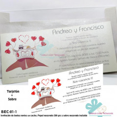 Convite de Casamento viatura noivos + envelope