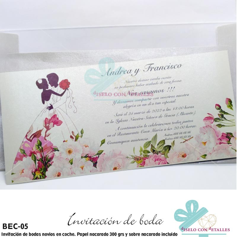 Convite de casamento noiva e noivo decoração floral + envelope