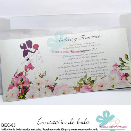 Convite de casamento noiva e noivo decoração floral + envelope