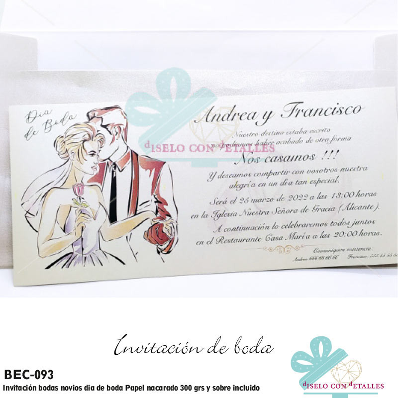 caravana mañana Astrolabio Invitación para bodas novios + sobre Tipo de papel Nacarado beige 270 grs