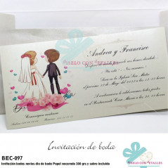 Convite noivos de mãos dadas  + envelope