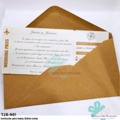Convite de casamento bilhete de avião + envelope