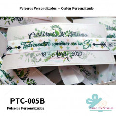 Pulseras personalizadas para bodas con cartón personalizado y bolsa de celofán