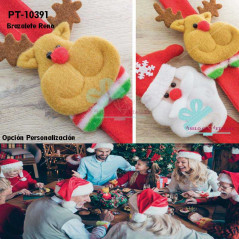 Pulseiras de Natal com um boneco de rena com um laço