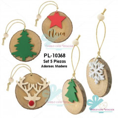 Ornamentos de Natal em madeira 5 peças