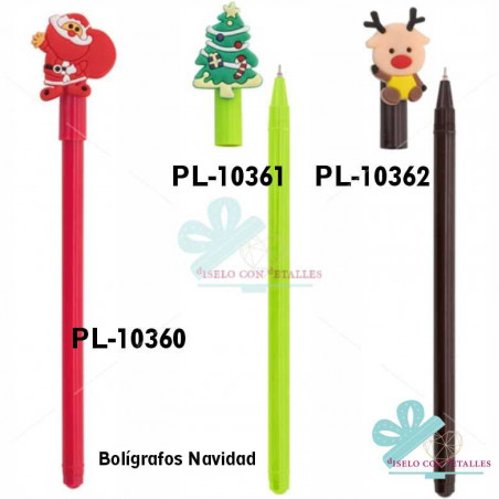 Bolígrafos de navidad con capuchón y figuras de reno, Papá Noel y reno