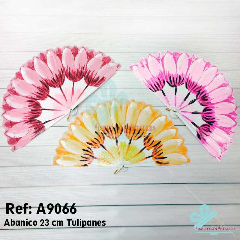 Leque de madeira 23 cm Tulipas com 2 lados